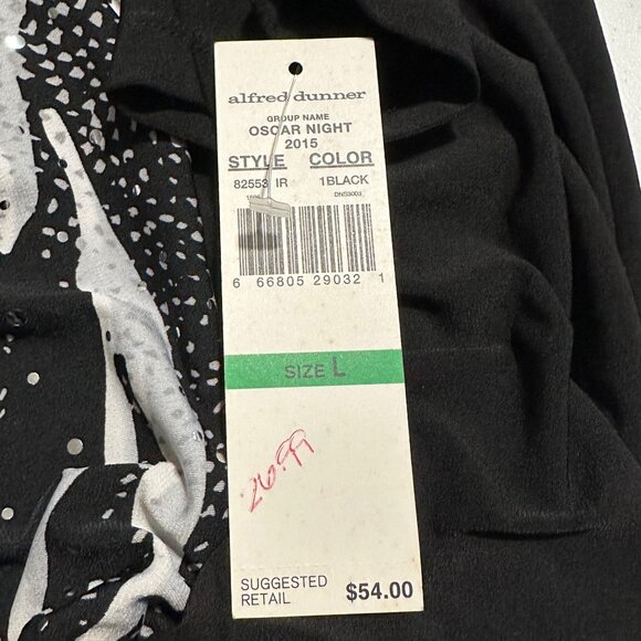 Alfred Dunner Blouse Womens L Black White Animal Print Tunic Top Sequins Dressy - Picture 10 of 10